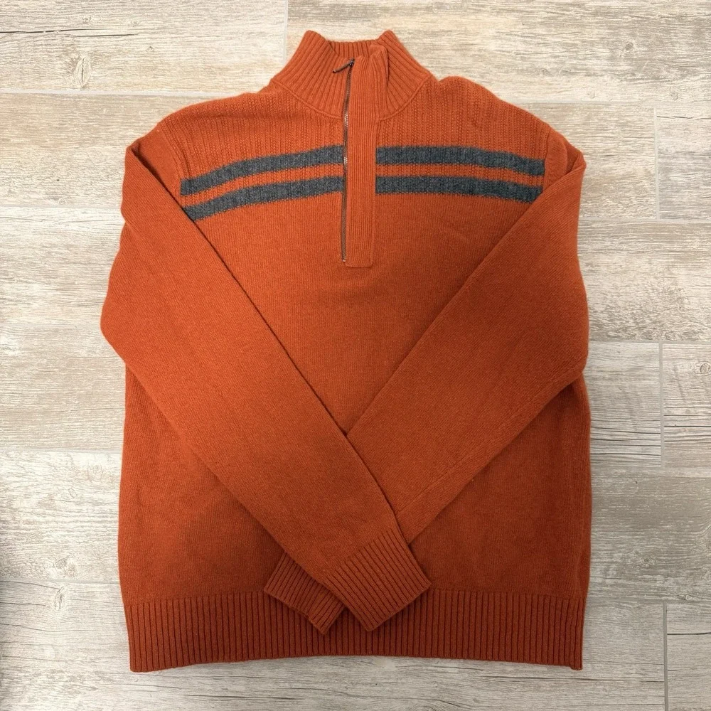 Men's Banana Republic‎ Italian Yarn  Merino Wool Sweater 1/4 Zip Orange Sz Large
